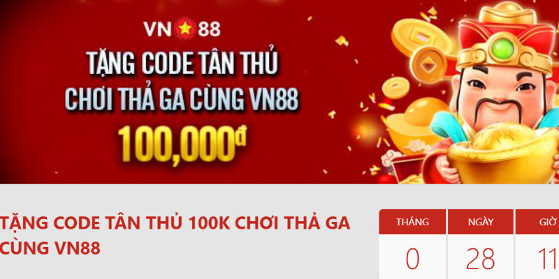 Khuyến mãi VN88 tặng code được đếm ngược trên trang chủ